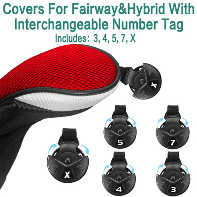 Lot de 5 housses de protection pour tête de club de golf Woods Driver Fairway Hybrid