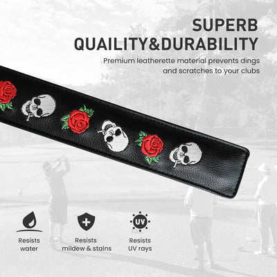 Golf Alignment Stick Cover Rods Holder Case Leather Skull Rose 1 Pack