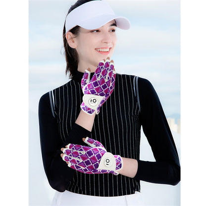 Golf Gloves Women Half Finger Leather with Ball Marker 1 Pack