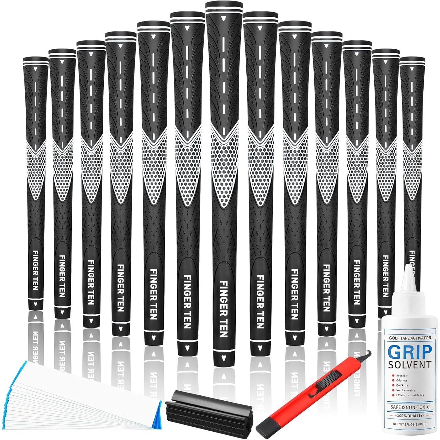 Rubber Golf Grips 13 Pcs with Solvent Tapes Full Kits All Weather Control