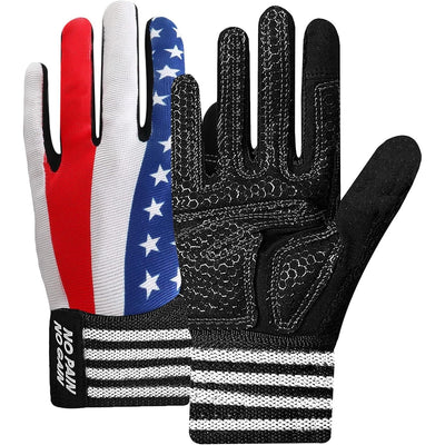 Weightlifting Workout Gloves USA Flag Gym Glove with Wrist Strap Support