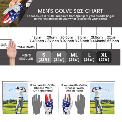 Lot de 2 gants de golf pour homme avec drapeau américain Weathersof Grip et marqueur de balle