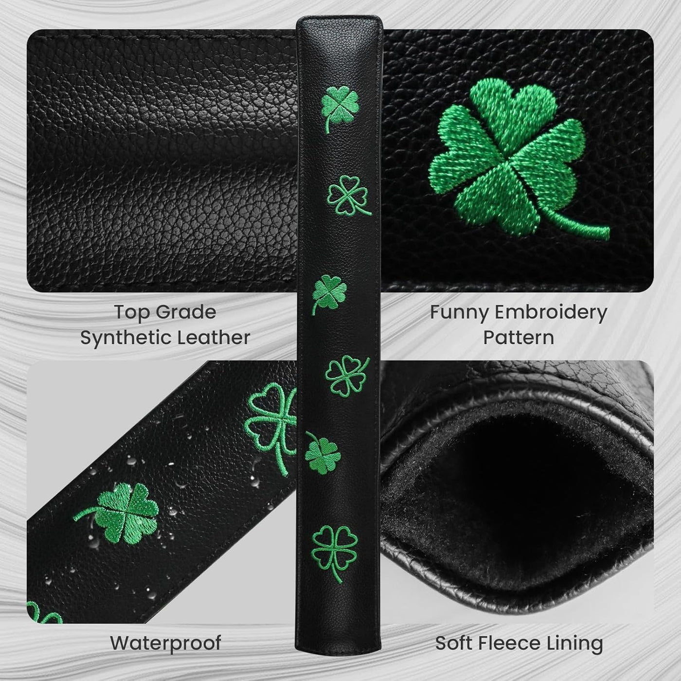 Golf Alignment Stick Cover Rods Holder Case Leather Lucky Clover 1 Pack