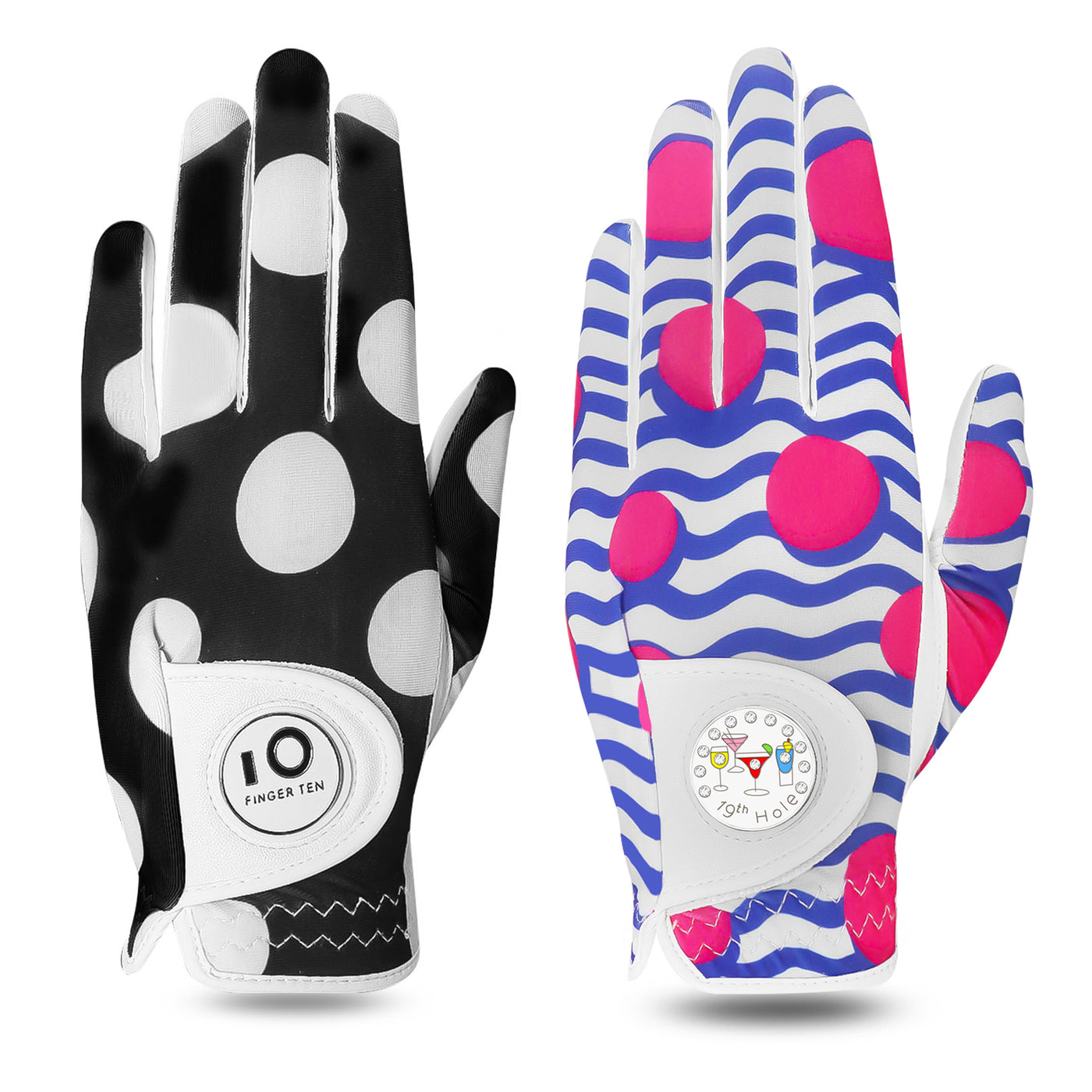 Damen Golfhandschuhe mit Ballmarker bedruckt farbig 2er Pack