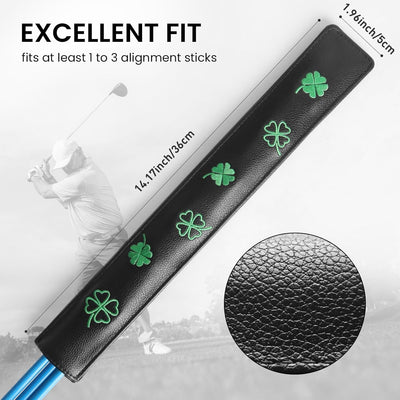 Golf Alignment Stick Cover Rods Holder Case Leather Lucky Clover 1 Pack