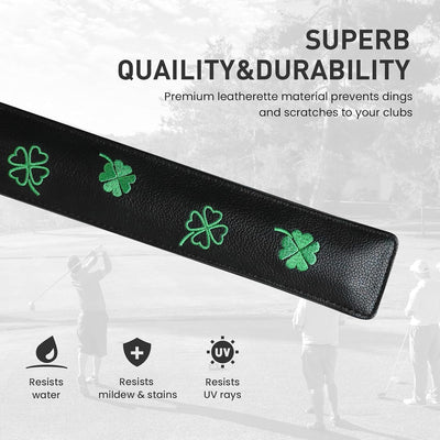 Golf Alignment Stick Cover Rods Holder Case Leather Lucky Clover 1 Pack