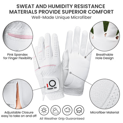 Gants de golf imperméables pour femmes avec coffret cadeau, lot de 10, adhérence améliorée par temps chaud et humide 