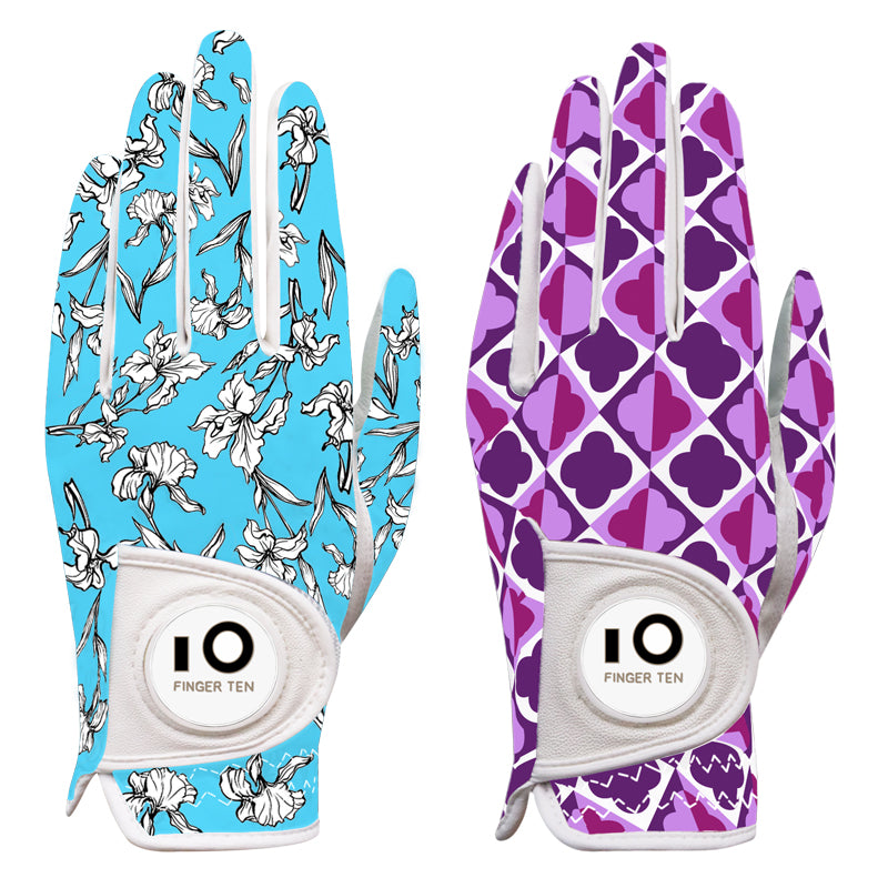 Golf Gloves Women Full Finger Leather with Ball Marker 1 Pack