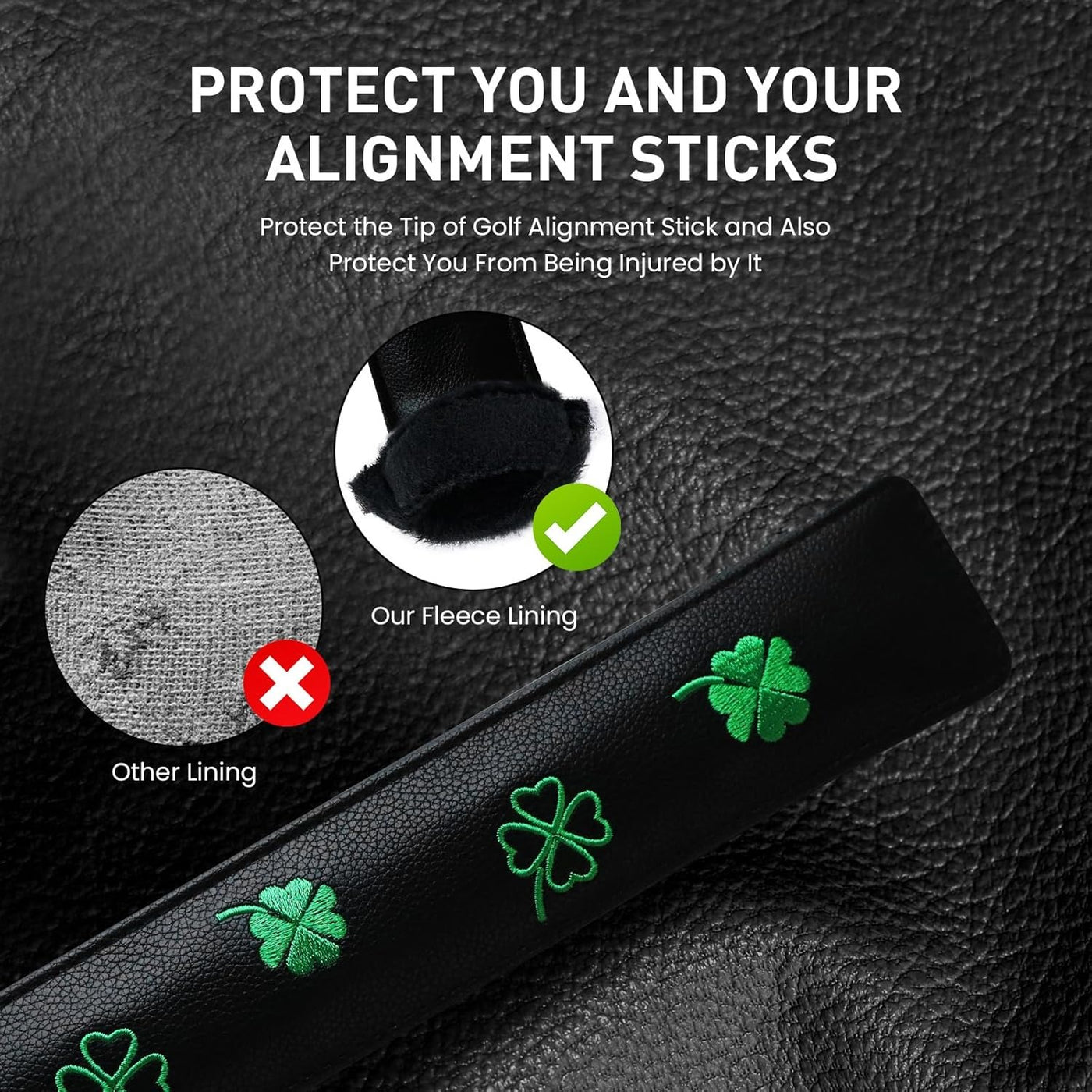 Golf Alignment Stick Cover Rods Holder Case Leather Lucky Clover 1 Pack