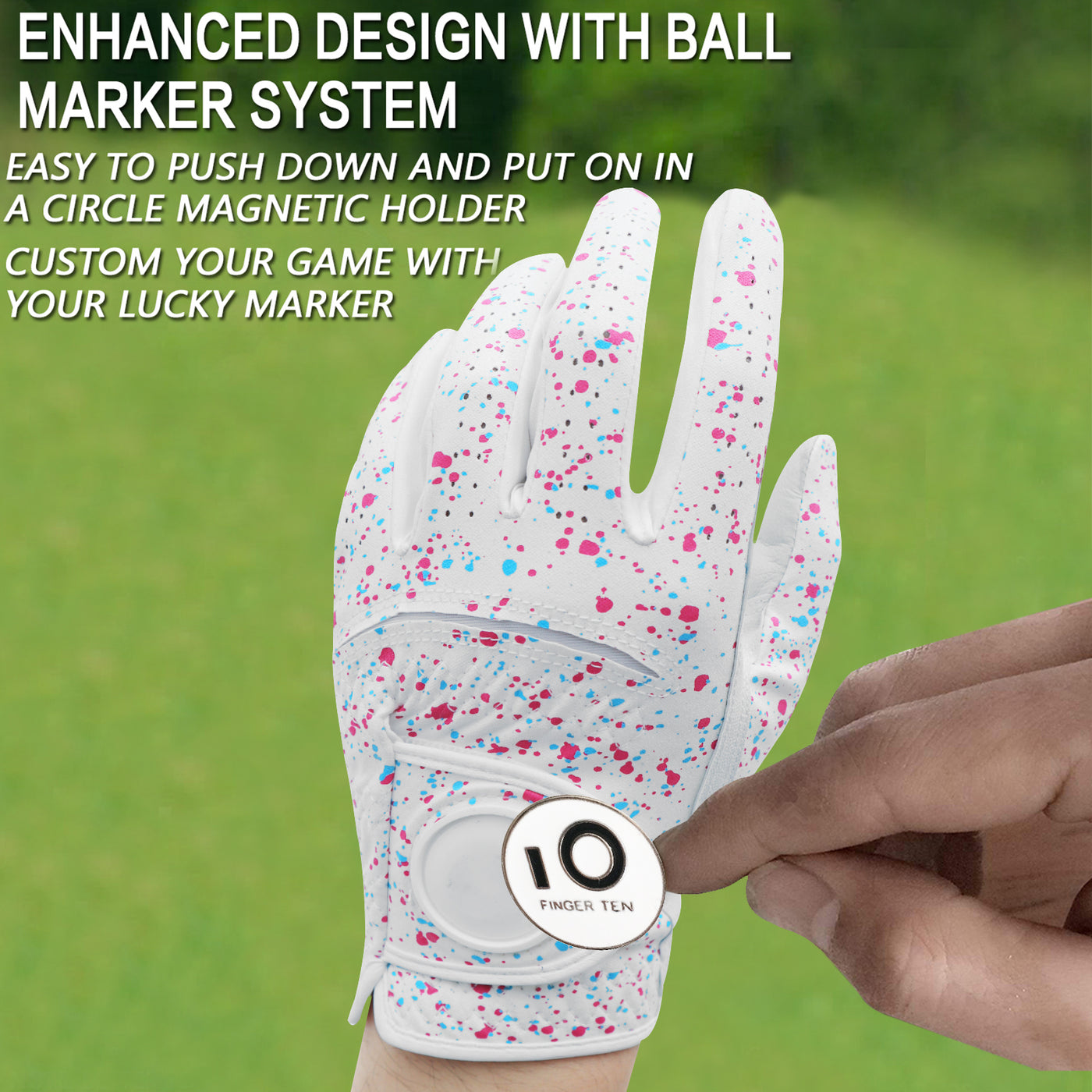 Golf Gloves Men Printed with Ball Marker 2 Pack