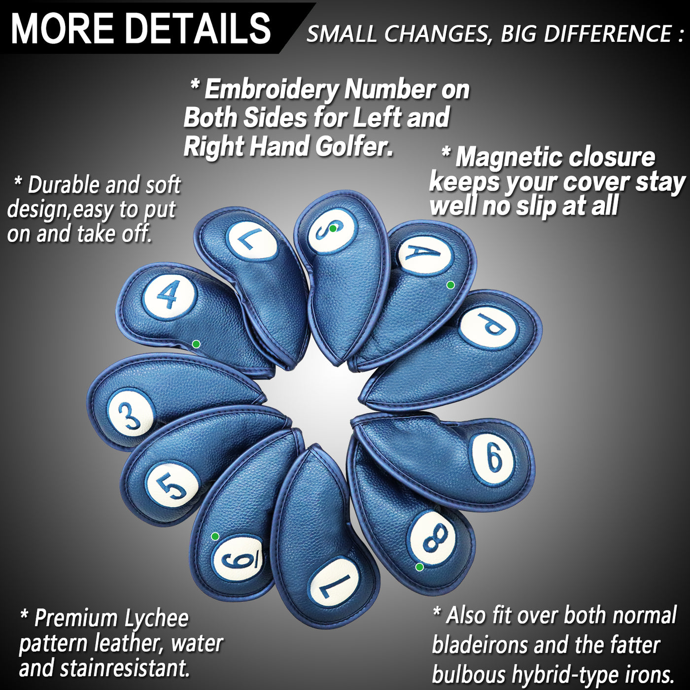 Golfschlägerhüllen für Eisen, magnetisch, 11er-Pack mit Geschenkbox, passend für die wichtigsten Eisenschläger 