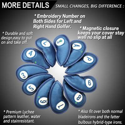Golfschlägerhüllen für Eisen, magnetisch, 11er-Pack mit Geschenkbox, passend für die wichtigsten Eisenschläger 