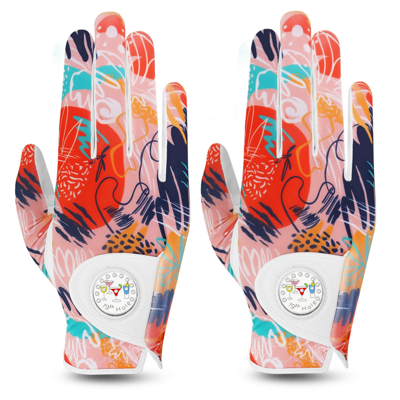 Ladies Golf Gloves Printed White Orange Colored 2 Pack