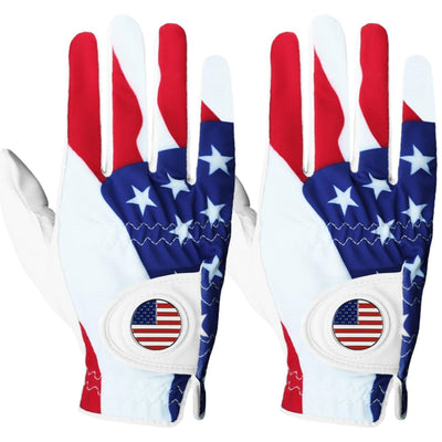 Lot de 2 gants de golf en cuir pour homme avec drapeau américain 