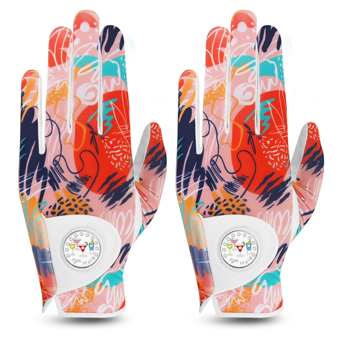 Lot de 2 gants de golf pour femme avec marqueur de balle imprimé en couleur