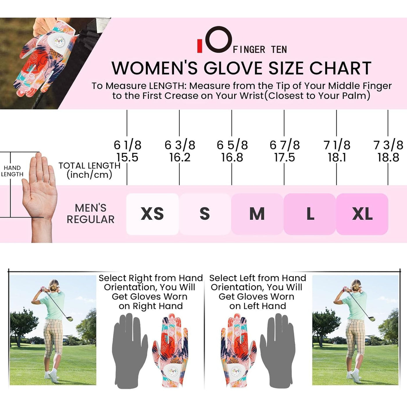 Ladies Golf Gloves Printed White Orange Colored 2 Pack