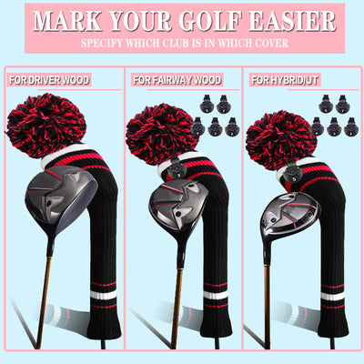 Golf Knit Head Covers Driver Fairway Woods Hybrid 3 Pack