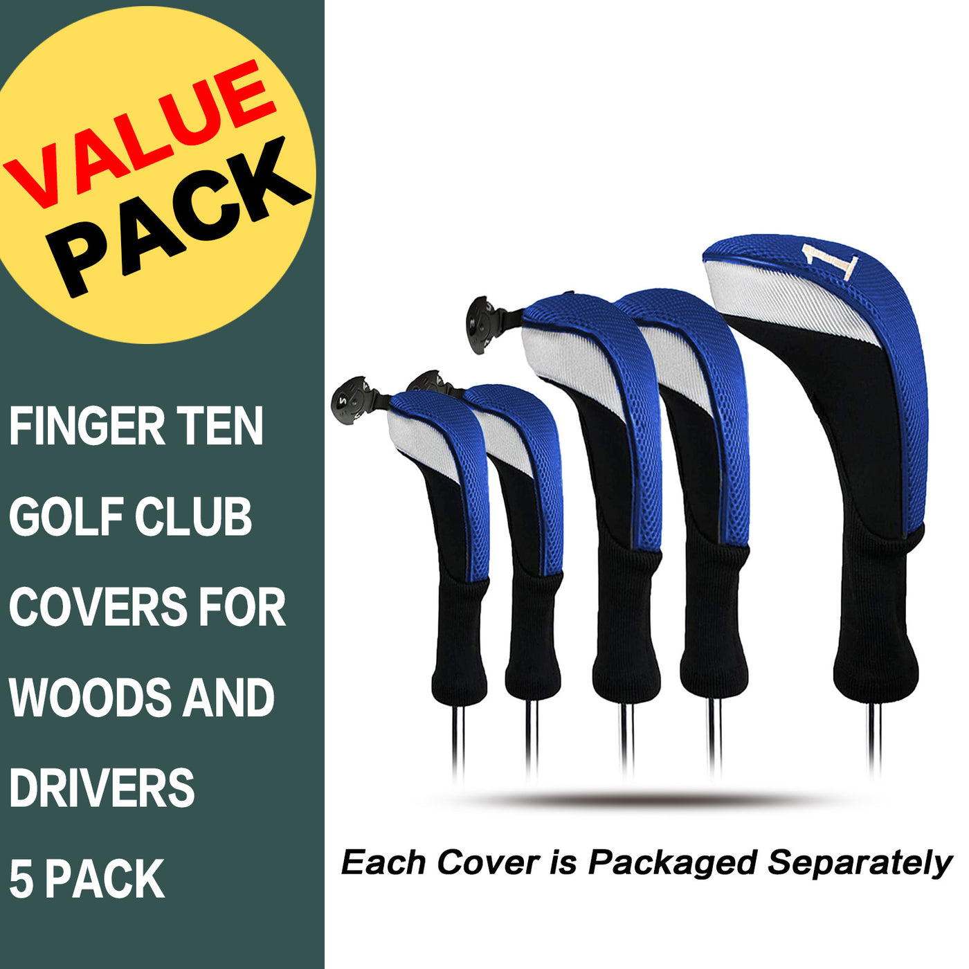 Lot de 5 housses de protection pour tête de club de golf Woods Driver Fairway Hybrid