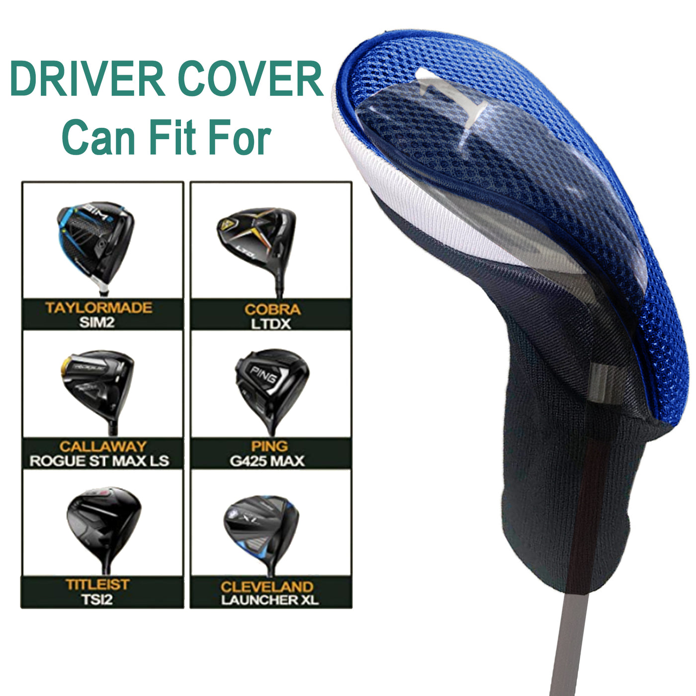 Lot de 5 housses de protection pour tête de club de golf Woods Driver Fairway Hybrid