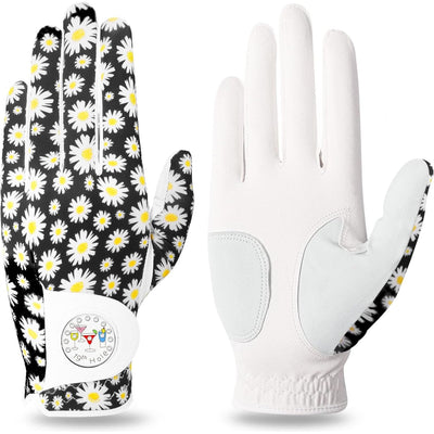 Golfhandschuhe Damen Little Daisy Vollfinger-Leder mit Ballmarker, 1 Packung