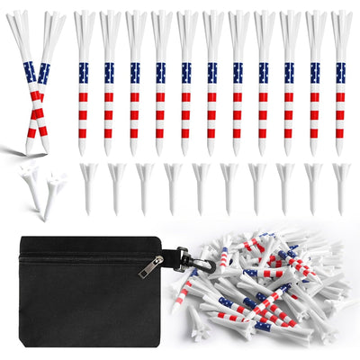 Golf Tees Plastic USA Flag 60 Long Tees 3 1/4 Inch and 40 More Short Tees 1 1/2 Inch with Golf Tee Bag Pouch