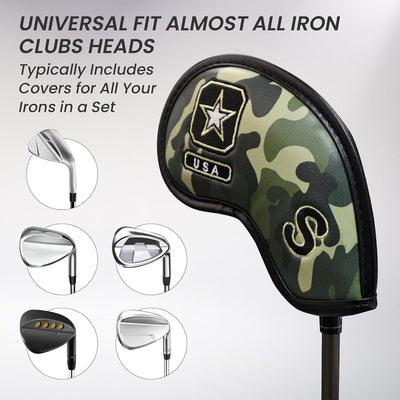 Golf Iron Head Covers Value 12 Piece Set Forest Camo Universal Fit Main Iron Clubs