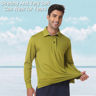 Performance Fit Long Sleeve Golf Shirt Men Tan