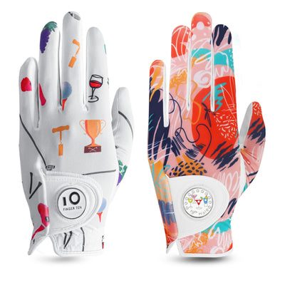 Lot de 2 gants de golf pour femme avec marqueur de balle imprimé en couleur