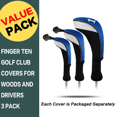 Golf Club Head Covers for Woods Driver Fairway Hybrid Value 3 Pack