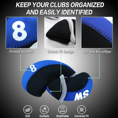 Golf Iron Covers Set Neoprene Club Headcover Value 10 Pack