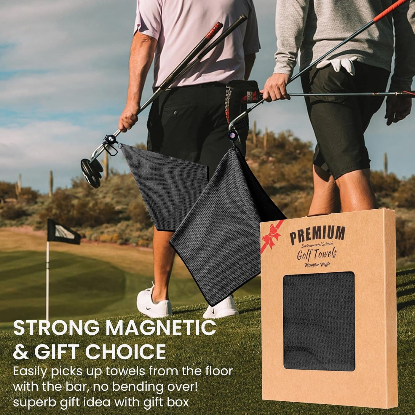 Golf Towels 3 Pack 16''X16'' with Strong Magnetic Retractable Carabiner