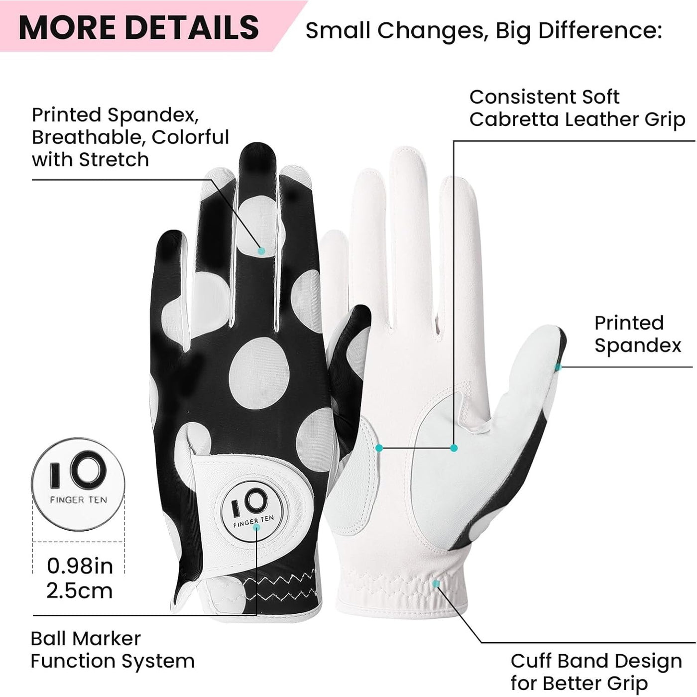 Golf Gloves Women Mod Dot Full Finger 1 Pack