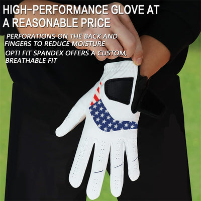 USA Flag Golf Gloves Men Leather All Weather Grip 5 Pack