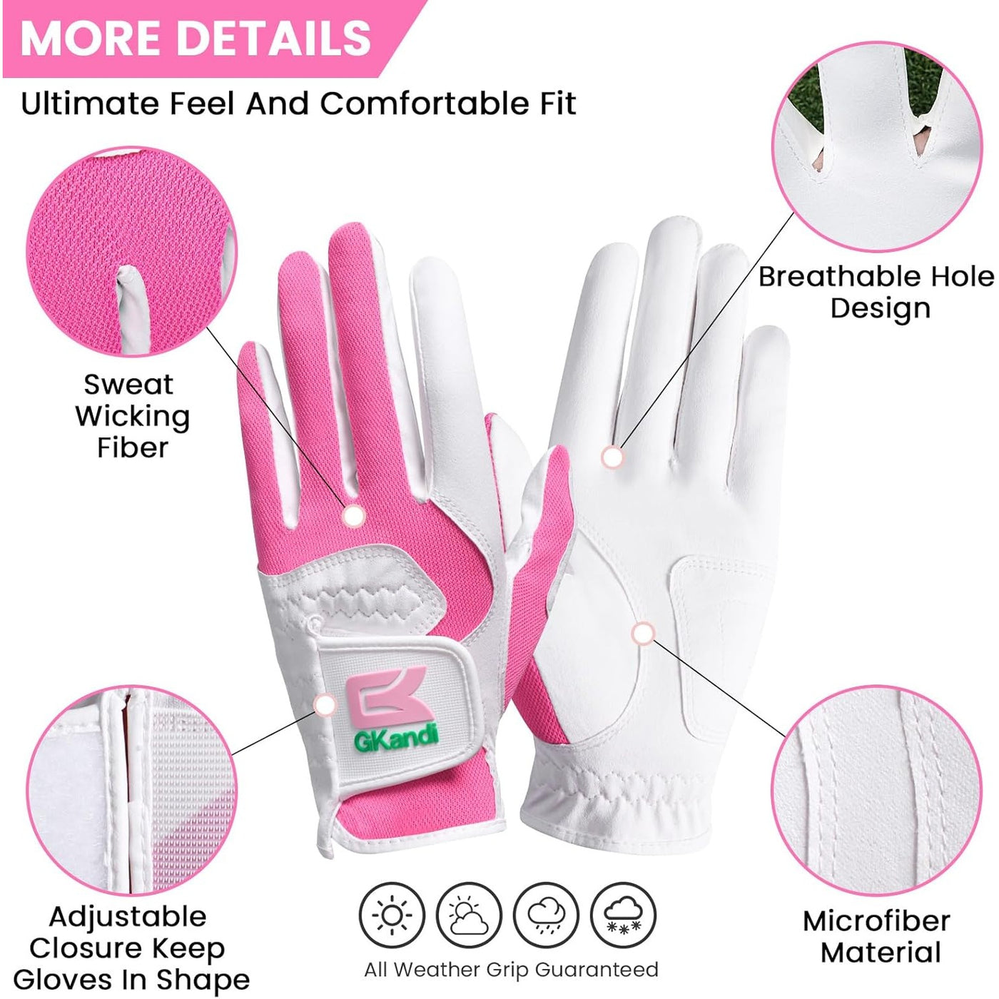 Womens Golf Gloves Wet Hot All Weather Grip 2 Pack