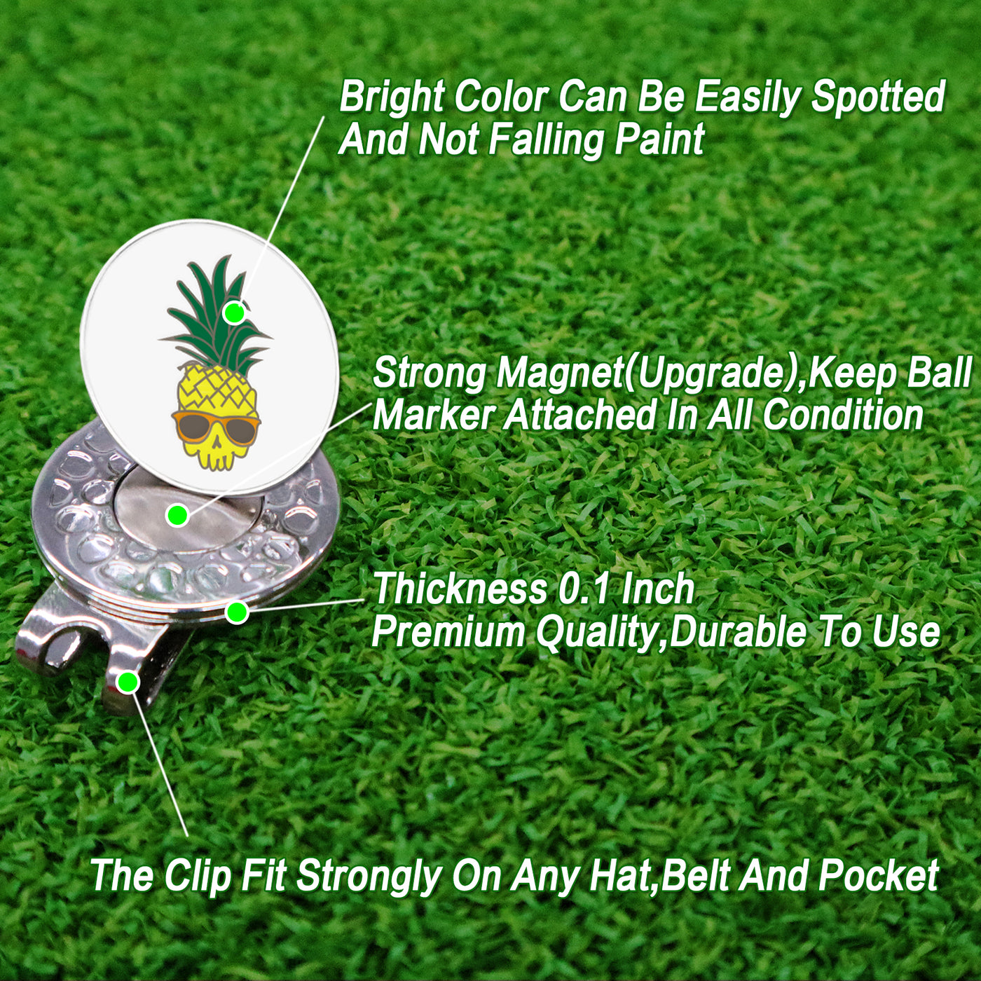 3 Pcs Golf Ball Markers with 3 Pack Hat Clip