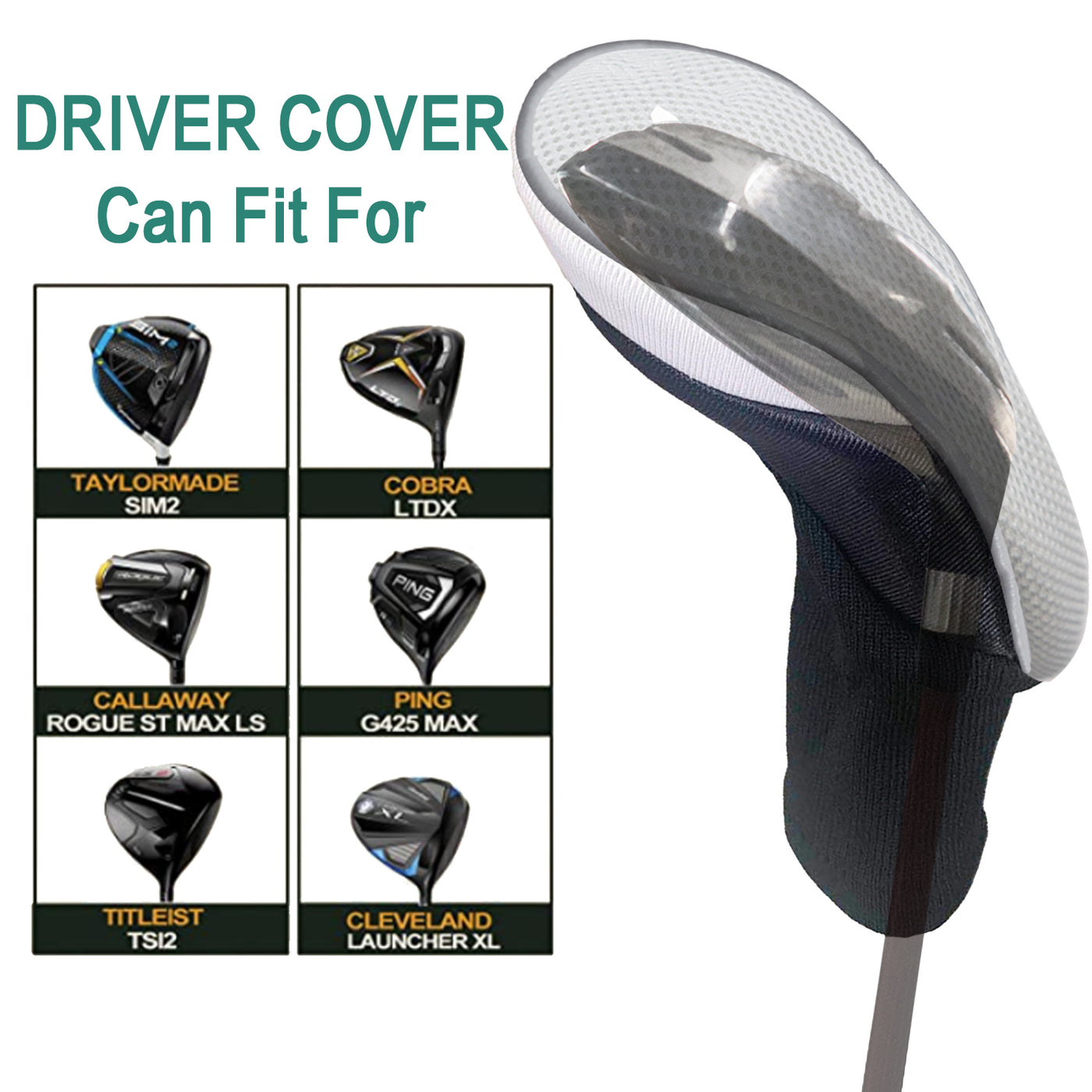 Lot de 5 housses de protection pour tête de club de golf Woods Driver Fairway Hybrid