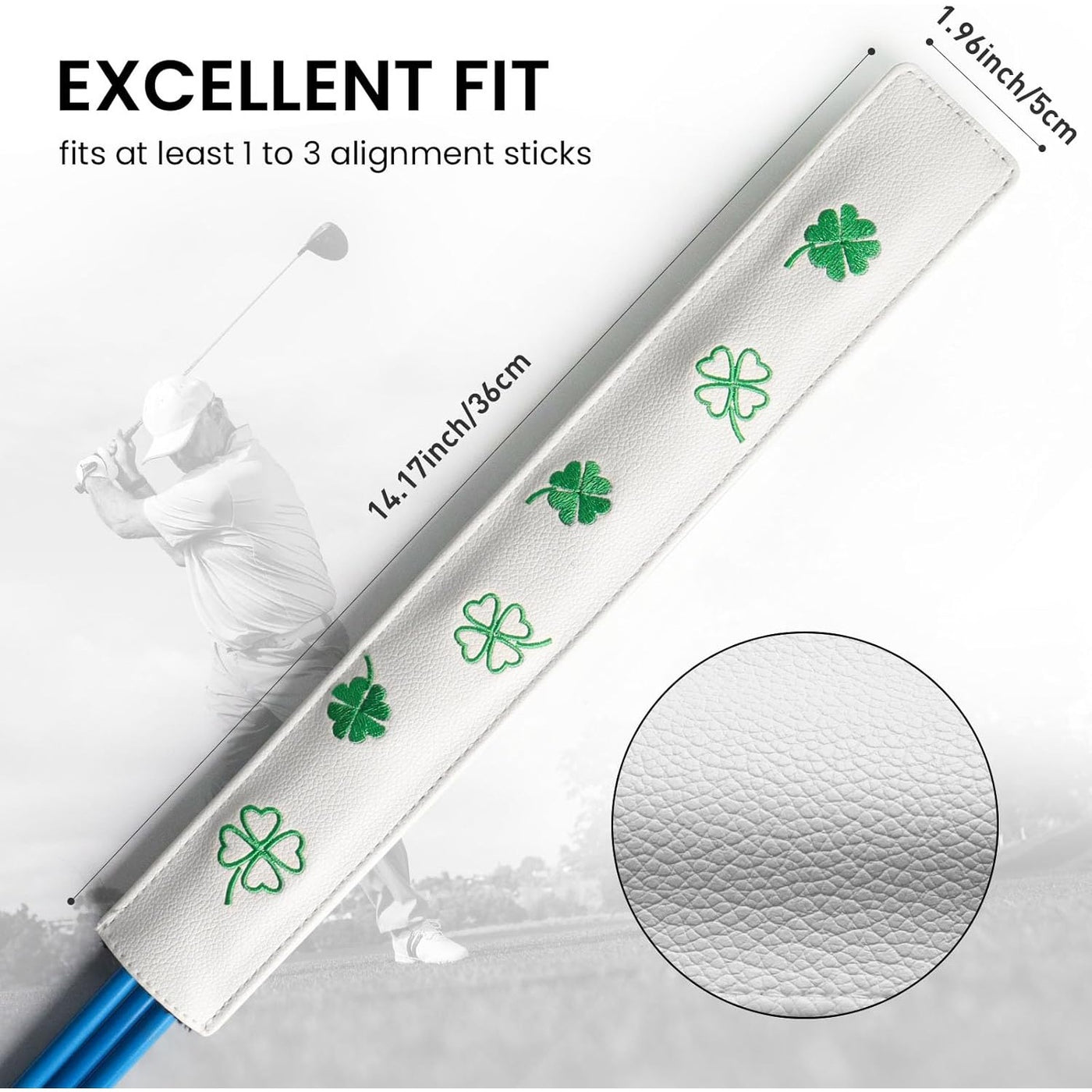 Golf Alignment Stick Cover Rods Holder Case Leather Lucky Clover 1 Pack