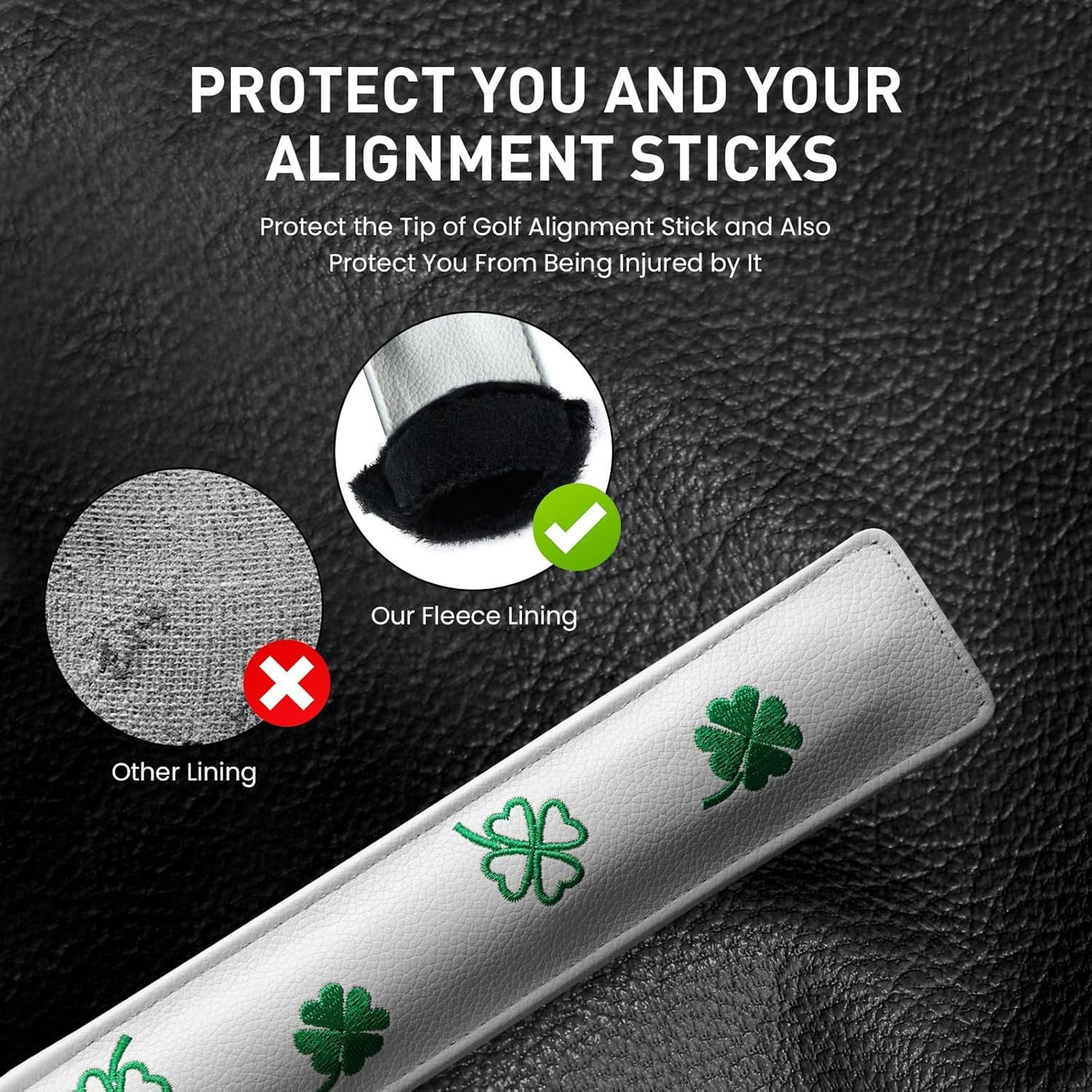 Golf Alignment Stick Cover Rods Holder Case Leather Lucky Clover 1 Pack