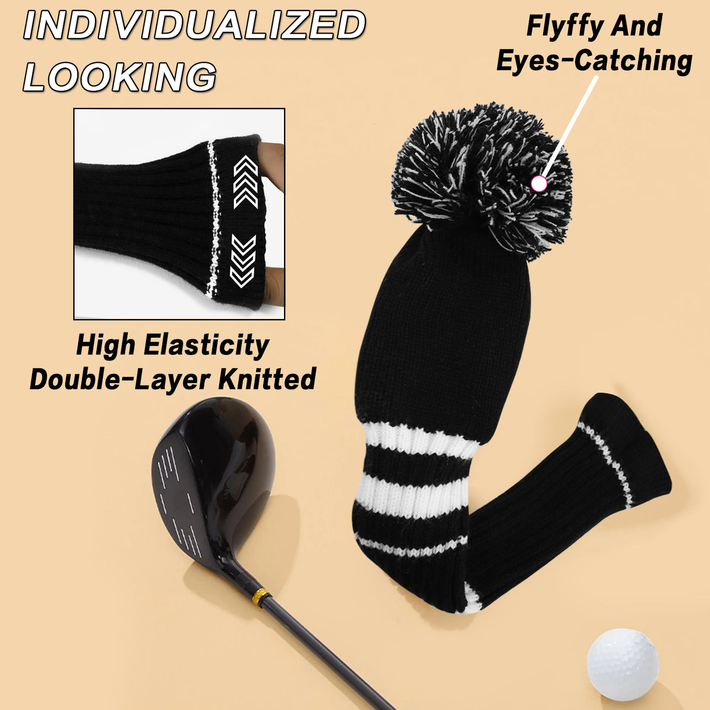 Knit Golf Head Covers Driver Fairway Woods Hybrid 1 Pack