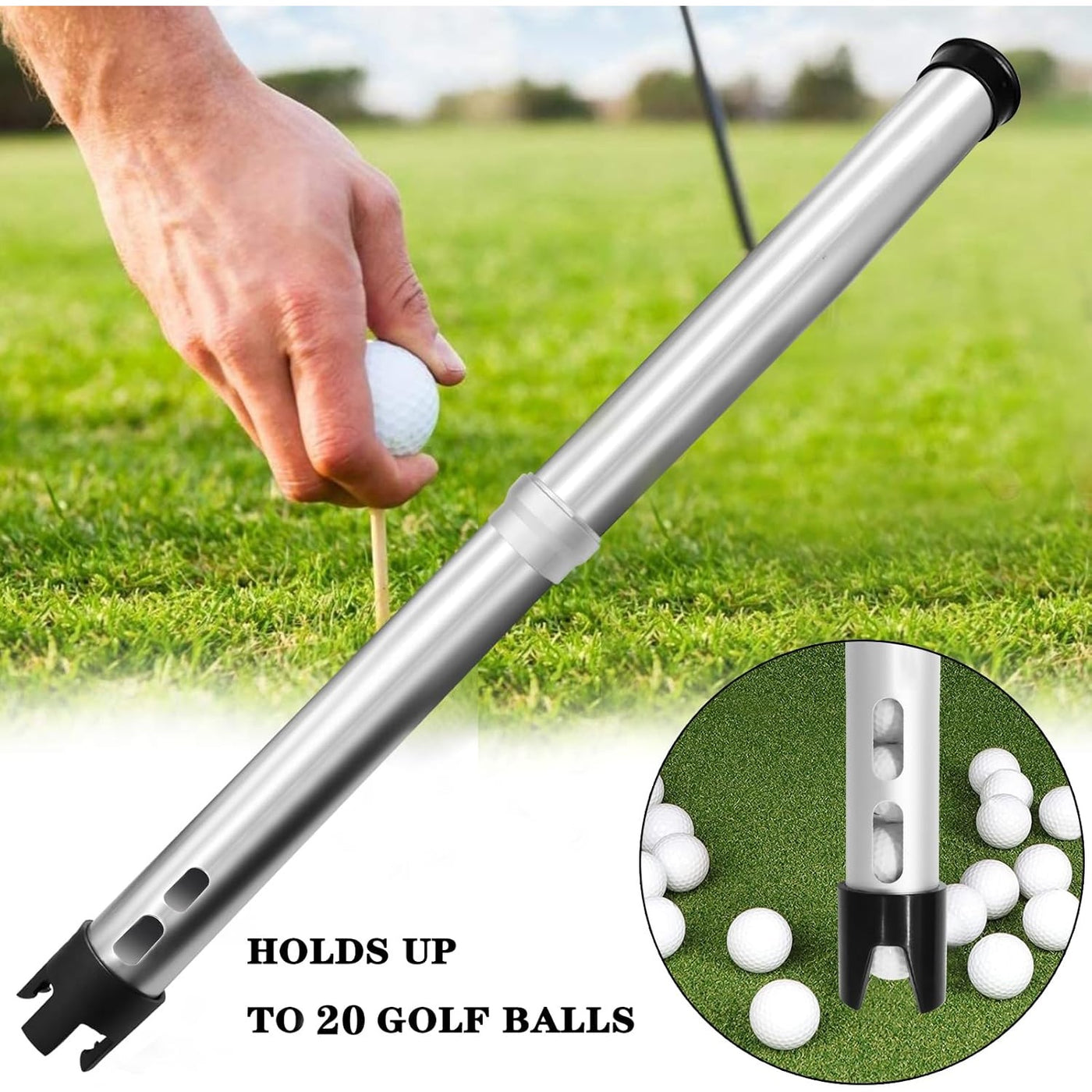 Le tube supérieur du récupérateur de balles de golf s'adapte au sac de golf 