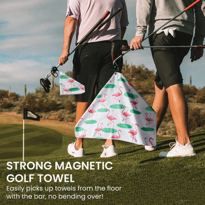 Golf Towels Flamingo Value 2 Pack 21"x16" and 12"x8" Set with Strong Magnetic Retractable Carabiner