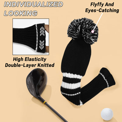 Golf Knit Head Covers Driver Fairway Woods Hybrid 3 Pack