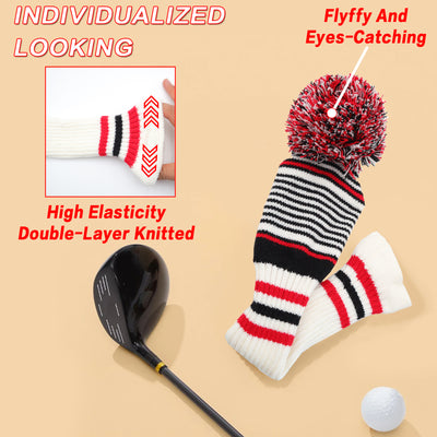 Golf Knit Head Covers Driver Fairway Woods Hybrid 3 Pack