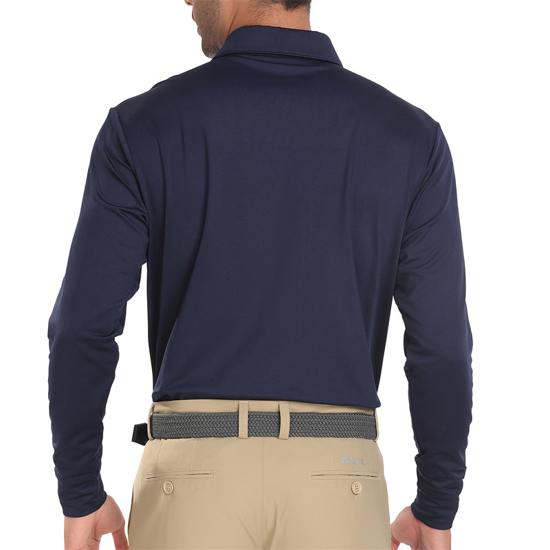 Polo de golf à manches longues Performance Fit pour homme, bleu marine 