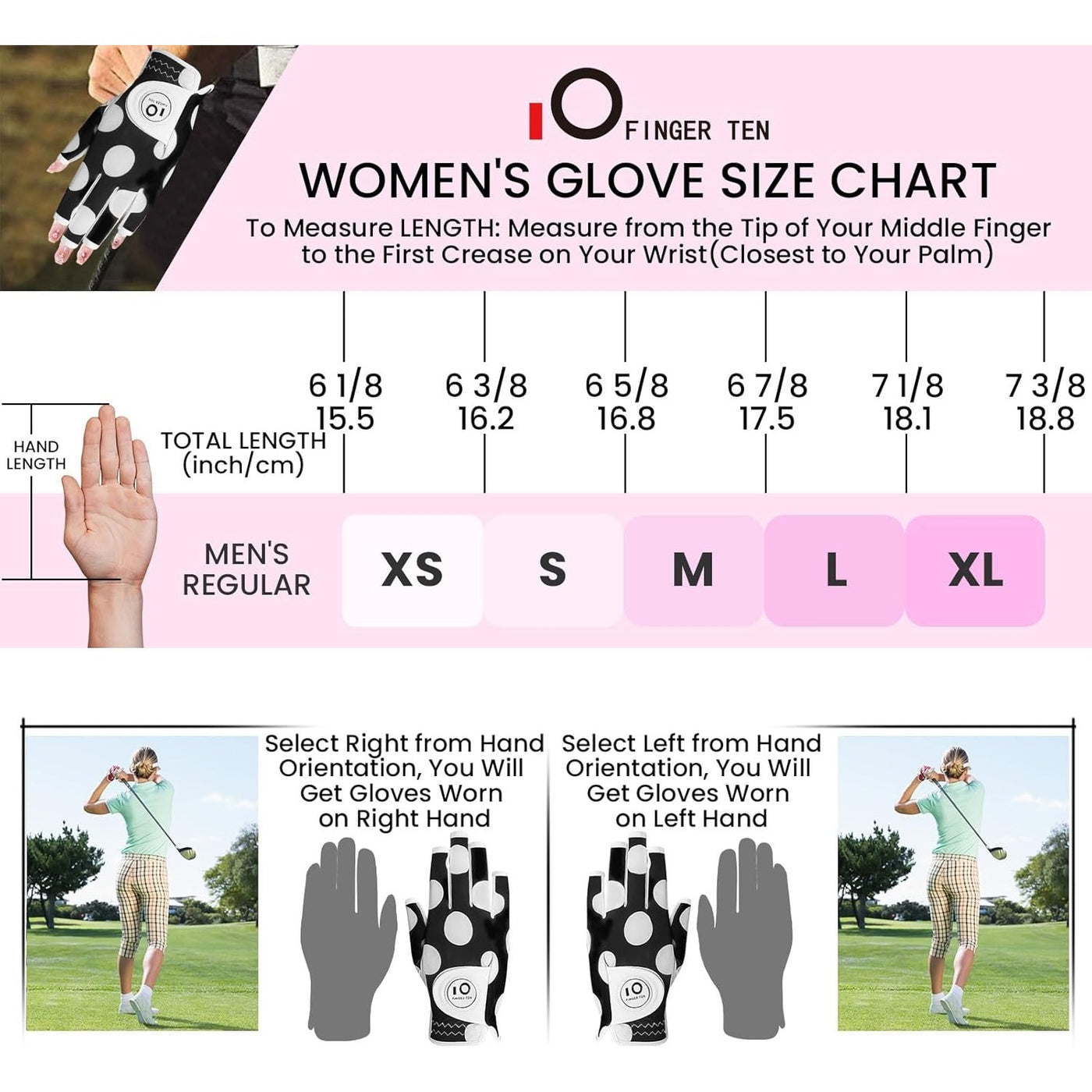 Golf Gloves Women Mod Dot Half Finger 1 Pack