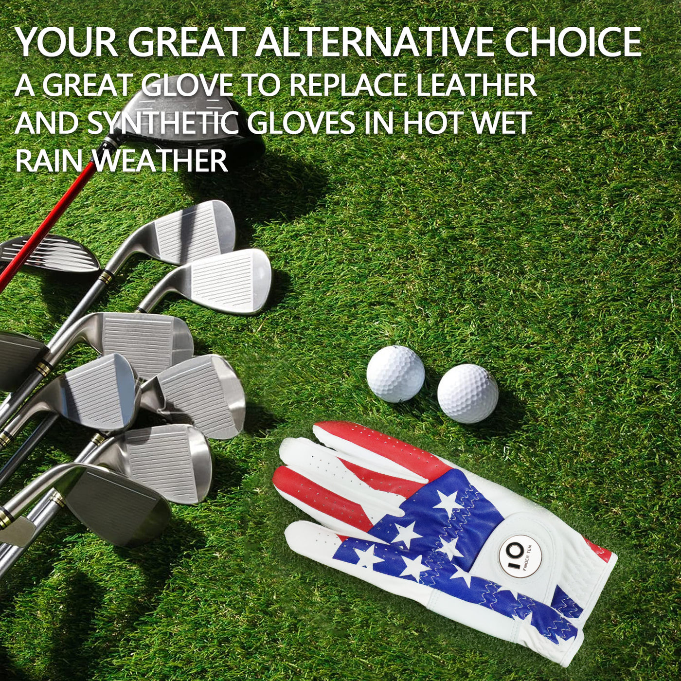 Golf Gloves Men USA Flag Weathersof Grip with Ball Marker 2 Pack