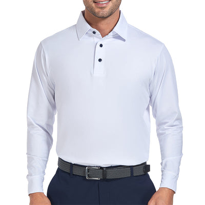 Polo de golf à manches longues Performance Fit pour homme, couleur beige 