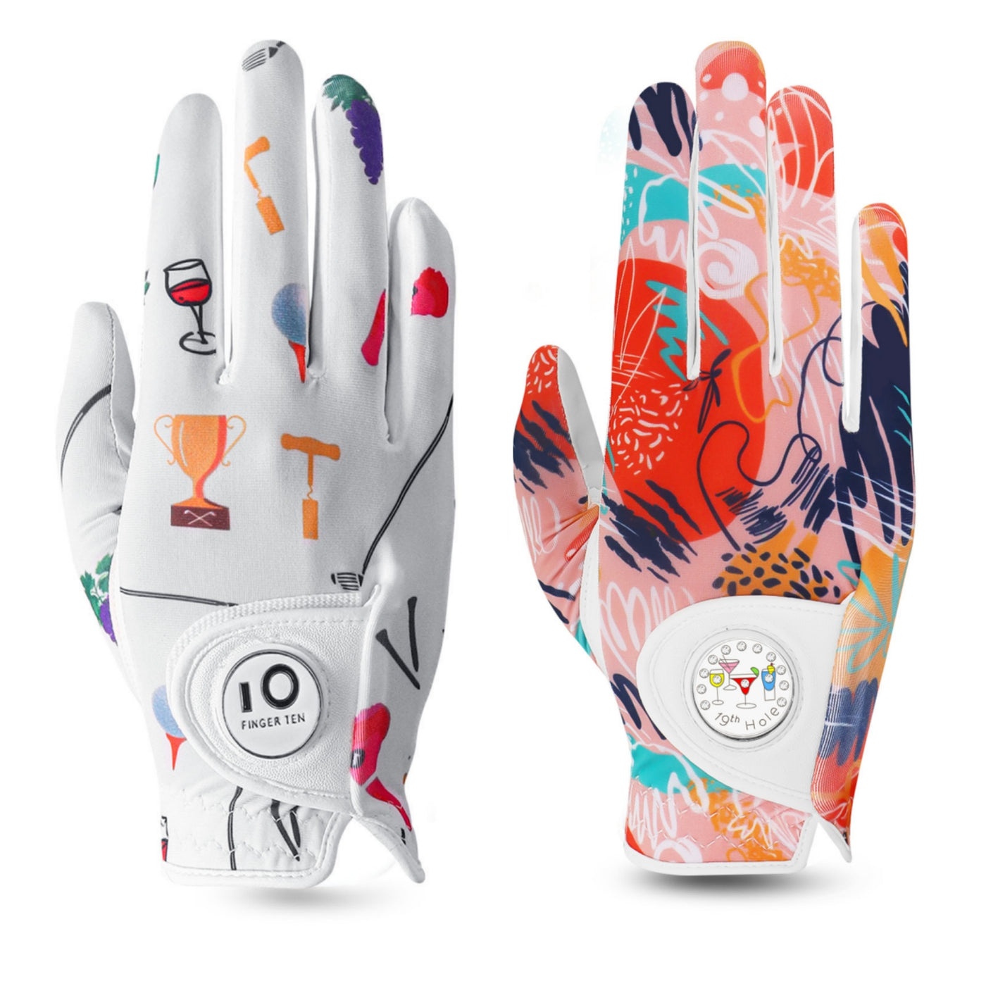 Ladies Golf Gloves Printed White Orange Colored 2 Pack