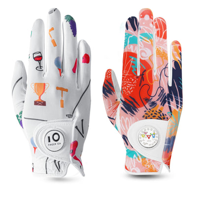 Lot de 2 gants de golf pour femme avec marqueur de balle imprimé en couleur