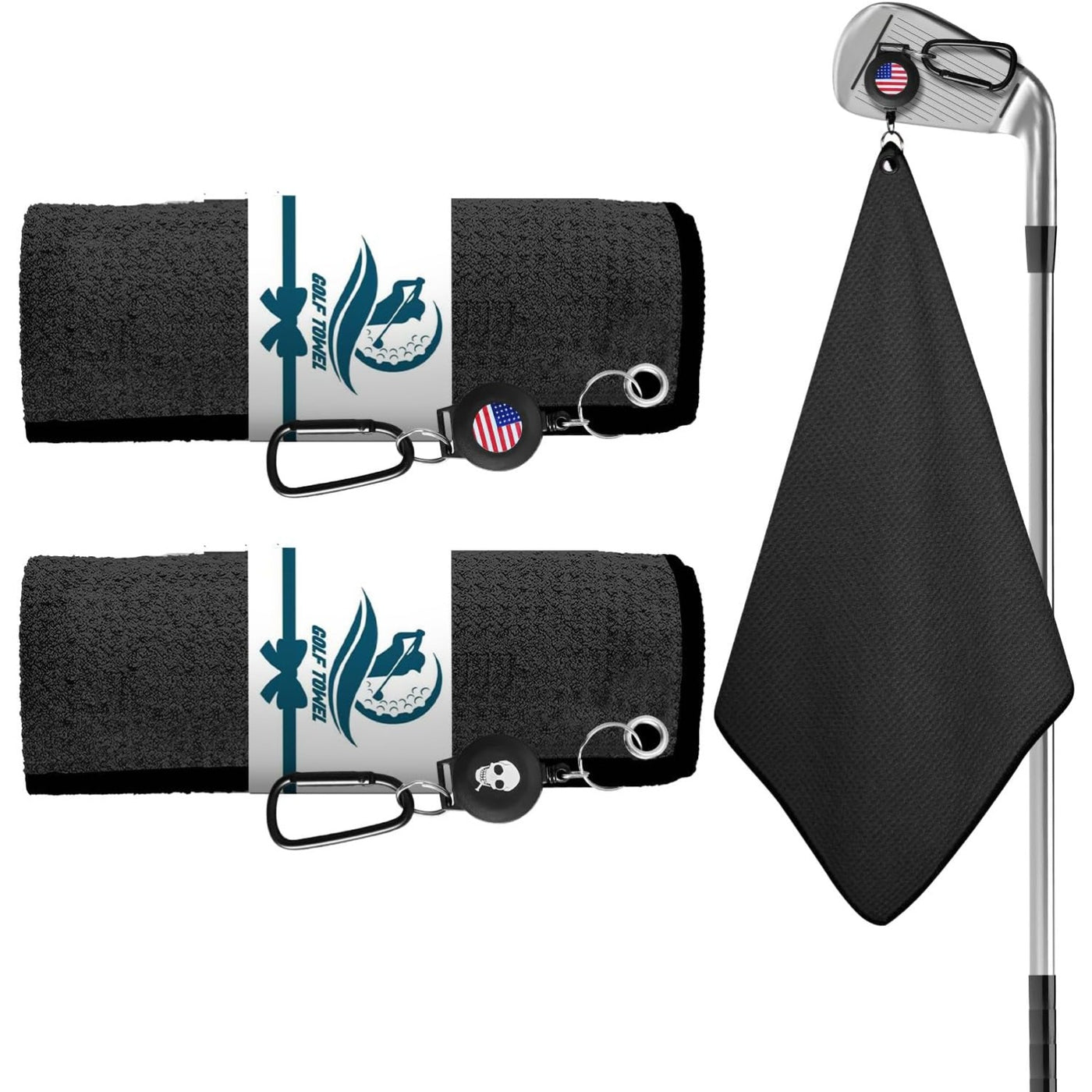 2 Pack Golf Towels with Magnetic Carabiner 16''X16''